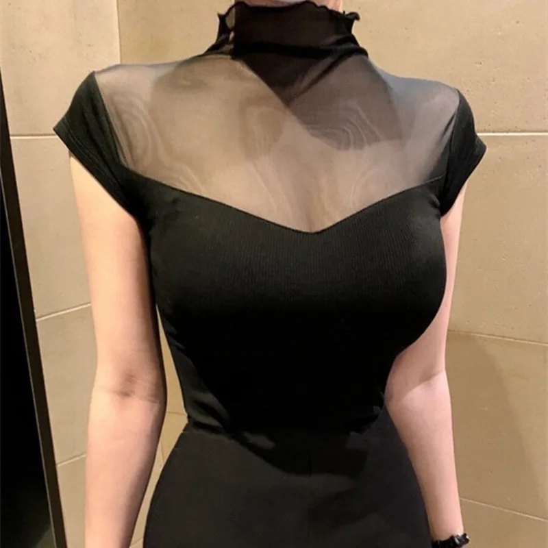 

Dongda Gate, летняя новая женская футболка Sexy Me Splice ort Sve, увеличивающая грудь, Fene, корейская футболка для поездок на работу, C...