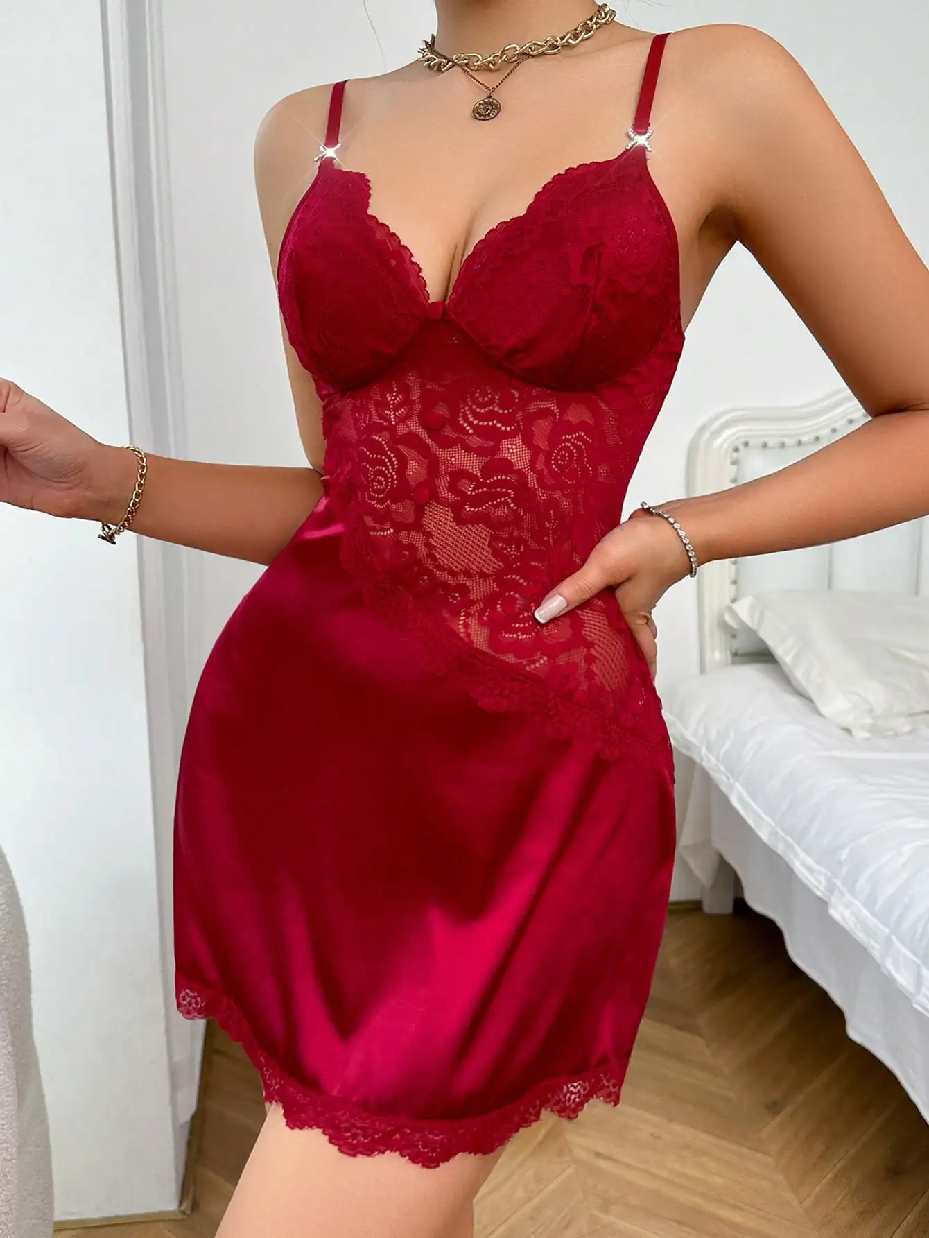 Women Pajamas Sleepdress Solid Wine Red Sleepwear Sleeveless Sexy Nightgown V-neck Sleepwear Summer Leisure Romantic Nightdress