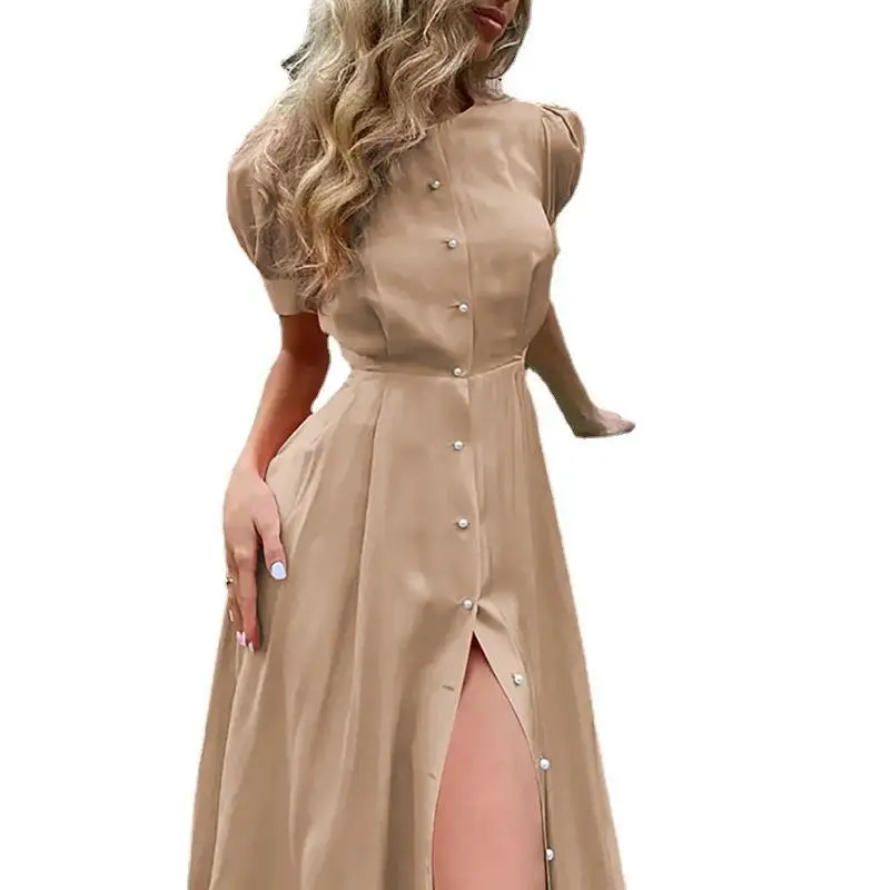 Summer Commuter High Waist Solid Color Fashion Long Dress for Women