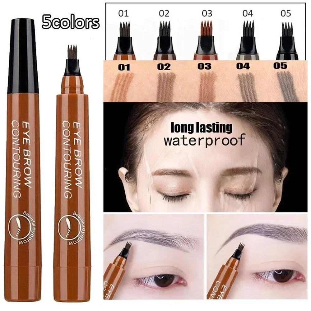 5 Color 4 Fork Tip Eyebrow Pen Waterproof Brows Tattoos Pencil Long Lasting Natural Dark Brown Liquid Eye Brow Pencil for Brazil