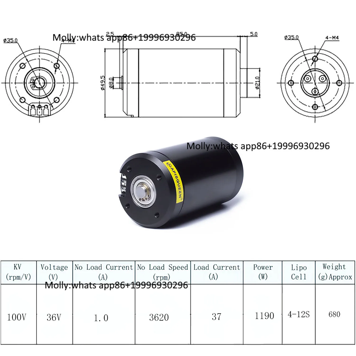 APISQUEEN 12-42V 5080 Underwater Brushless Motor Stainless Steel Bearing 1200W for Rov/Underwater Robots/boats