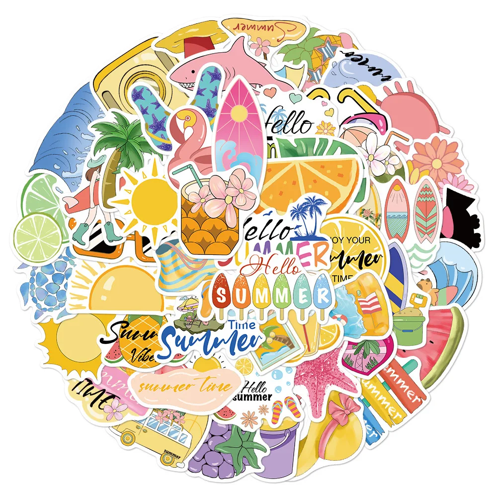 

10/30/50PCS Cartoon Cute FunSummer Chill Vibes Graffiti Decorative Stickers for Pencil Case Laptop Electric Bike Decal Toys