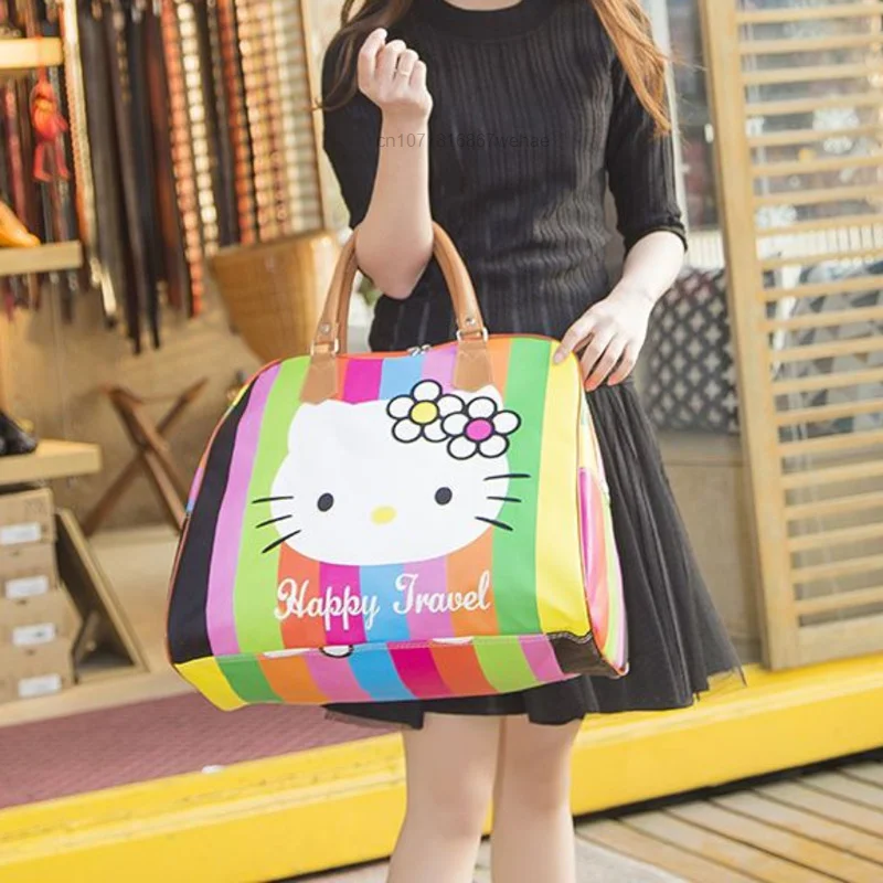 Sanrio Hello Kitty Colorful PU Travel Tote Bag Y2k Women New Portable Cute Cartoon Zipper Travel Bag Large Capacity Luggage Bag