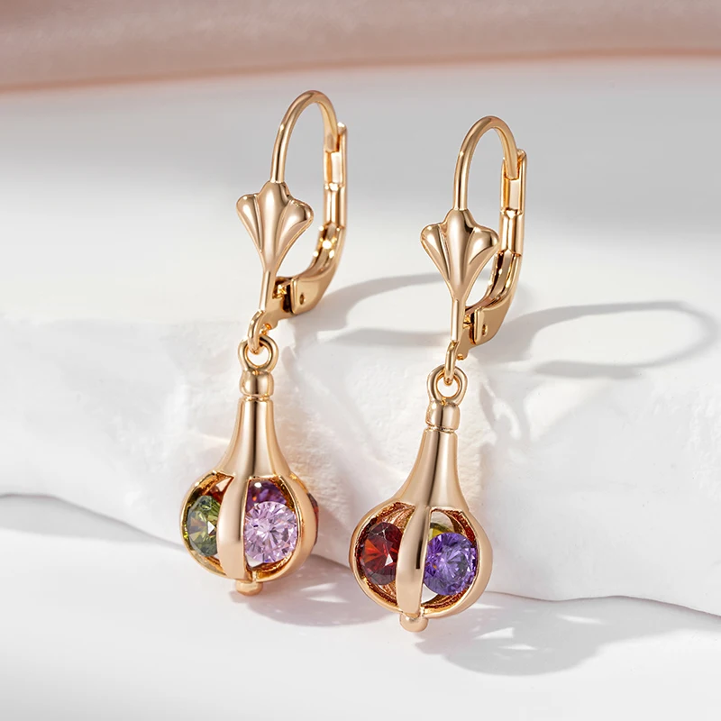 SYOUJYO Red Natural Zircon Long Earrings For Women 585 Rose Gold Color Luxury Party Fine Jewelry Gift