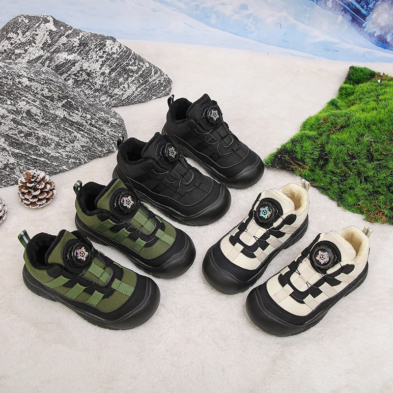 

Children Sneakers Suede Warm Rotating Button Kids Sports Shoes Fashion 2025 Winter New Boys Casual Shoes Soft Bottom Handsome