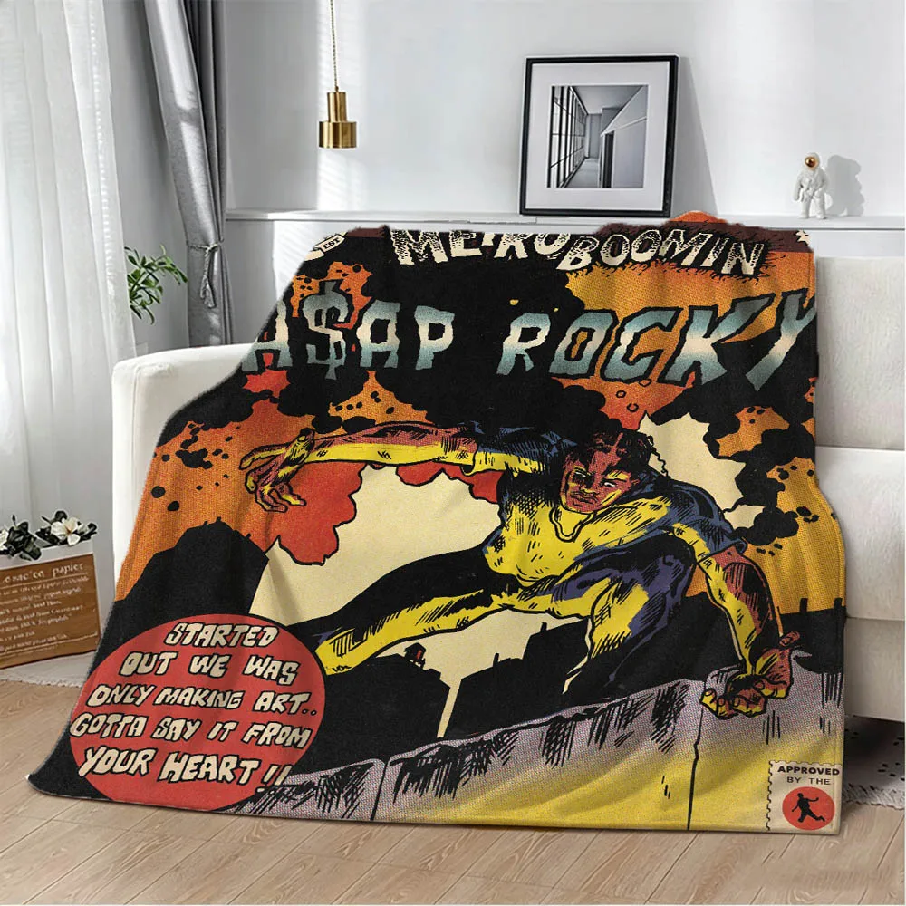 M-Metro Singer B-Boomin Heroes Villains Flannel Blanket Soft Throw Blanket Art For Home Decor Bedroom Bed Sofa Picnic Fans Gifts
