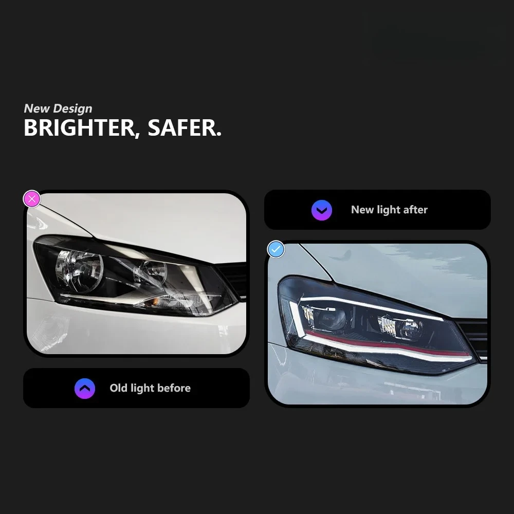 أضواء السيارة لشركة فولكس فاجن بولو العلوي العارض عدسة 2010-2017 Vento ديناميكية إشارة رئيس مصباح LED المصابيح الأمامية Drl اكسسوارات السيارات