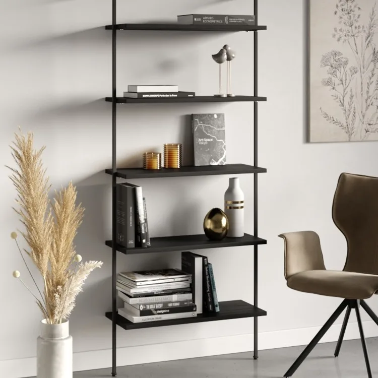 Nordic wrought iron bookshelf floor rack living room solid wood decorative rack multi-layer storage