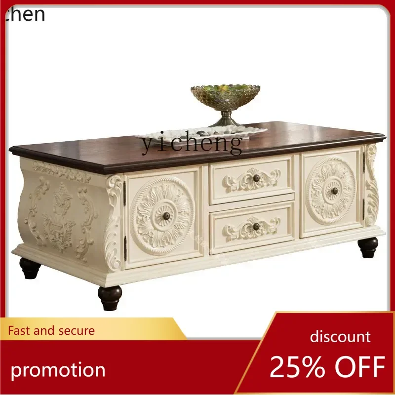 ZMLLiving Room Coffee Table TV Cabinet Unit European Retro Mediterranean