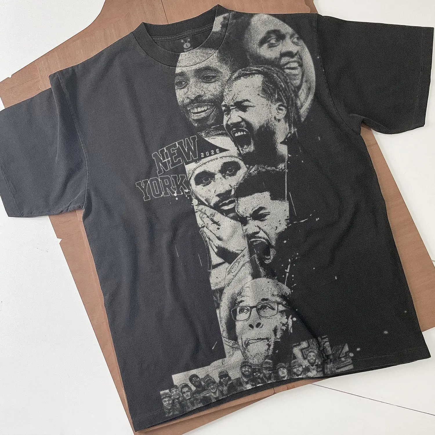 New York Basketball Championships 2026 Handmade Bleached T-Shirt: Faded Black Shirt Cotton Unisex Spray Art