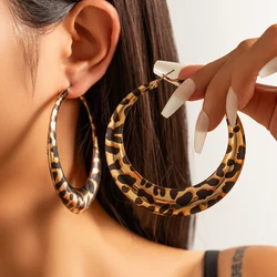 KunJoe Vintage Hollowed Leopard Print Big Round Hoop Earrings for Women Exaggerated Geometric Large Pierced Earrings Y2K Jewelry
