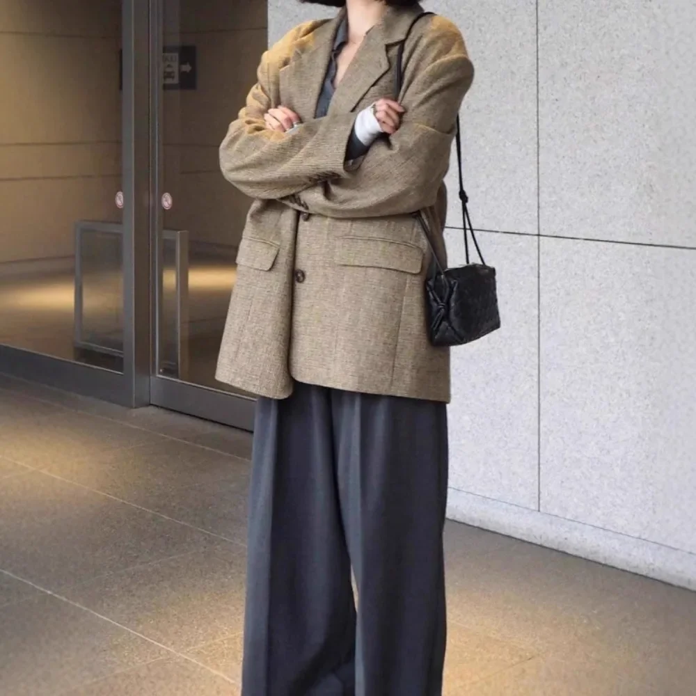 

Plaid Turn-down Collar Blazer Japan Profile Slim Elegant Temperament New Vintage Coat Women Fashion 3D Casual Chaqueta