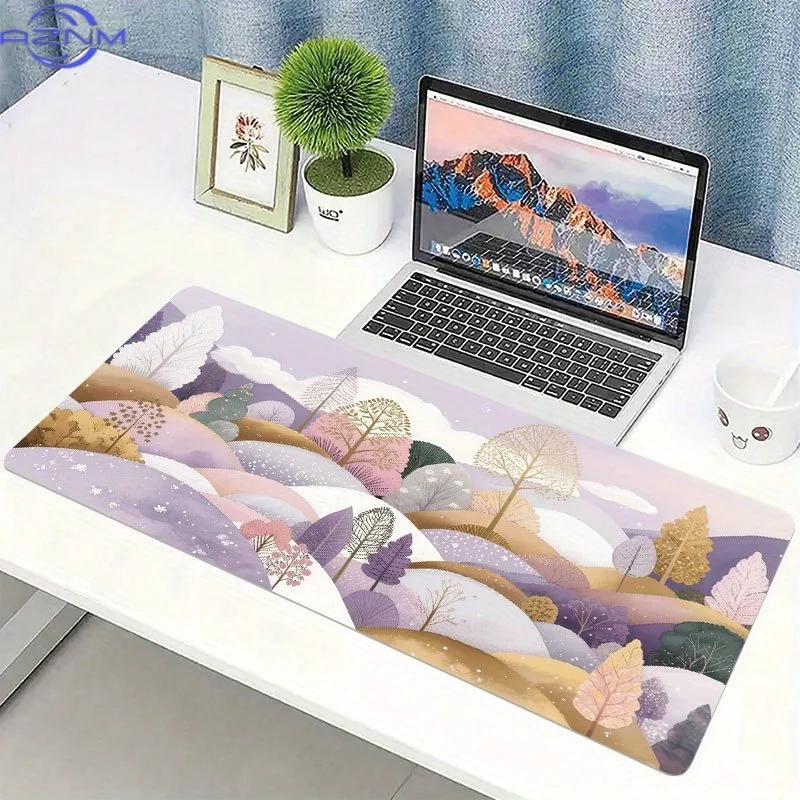 1pc Purple Nature Landscape Desk Mat -  cm Non-Slip Extended Mouse Pad & Keyboard Mat, Soft Fabric Surface with HD Printing for