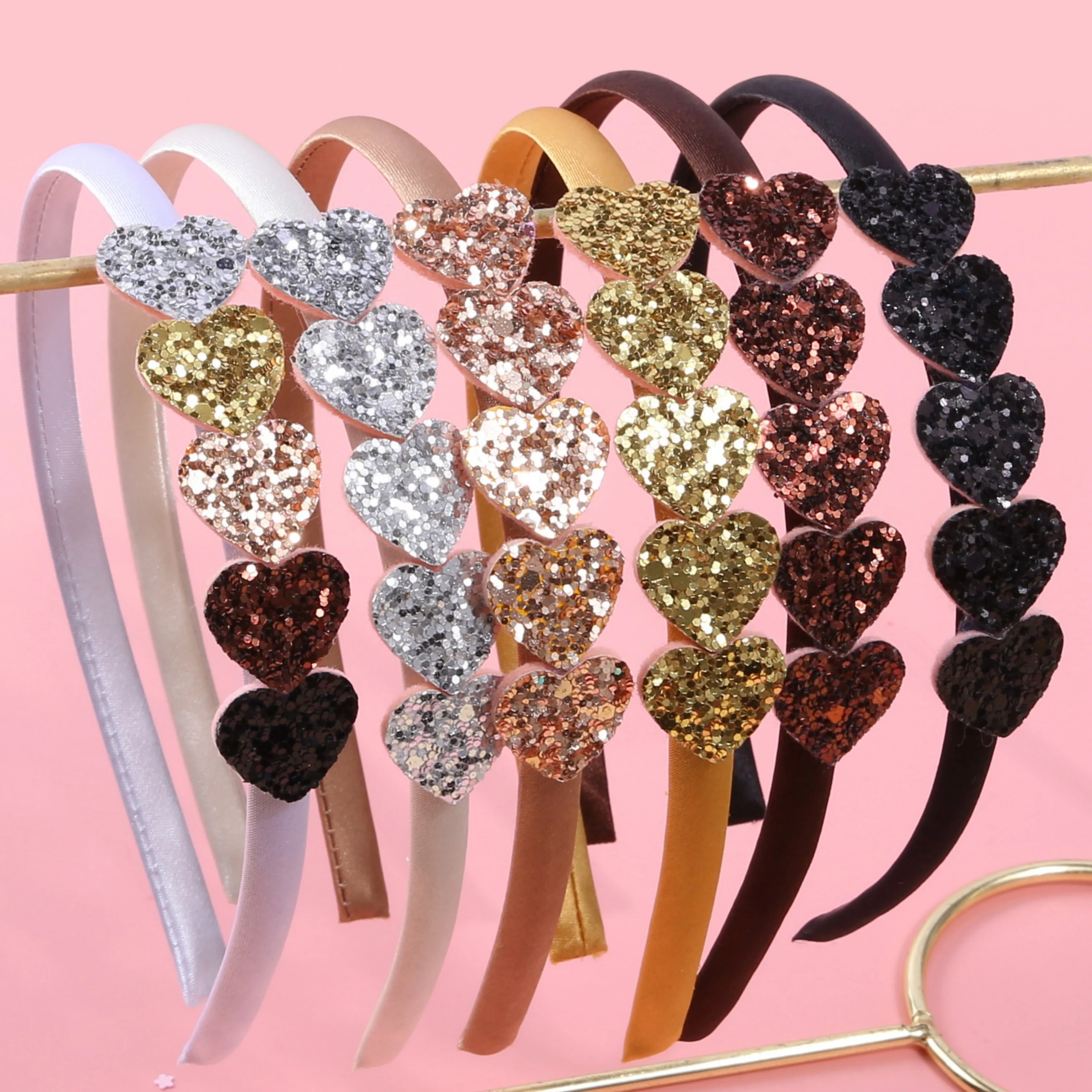 6/12 pz Oro Cachi Nero Glitter Cuore Stella Decor Fasce Per Bambini Ragazze Donne Morbide Macchia Cerchi Per Capelli Accessori Per Capelli Quotidiani