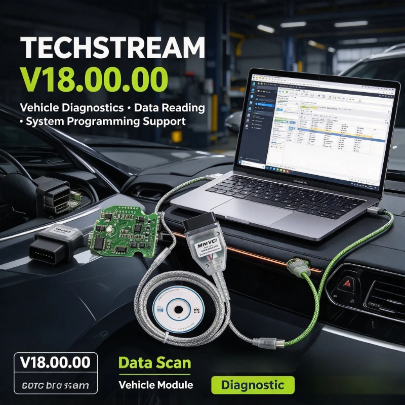 MINI VCI V2.0.4 Real Firmware J2534 Techstream V18.00.00 FTDI FT232RL Diagnostic Tool For Toyota MINIVCI Supports K-Line/CAN-BUS