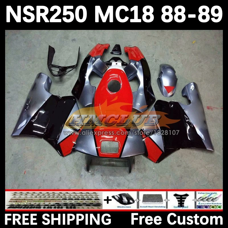 Body For HONDA NSR 250 R MC18 PGM2 NSR 250R NS250 NSR250R 88 89 93No.15 silver red MC16 NSR250 R RR NSR250RR 1988 1989 Fairing