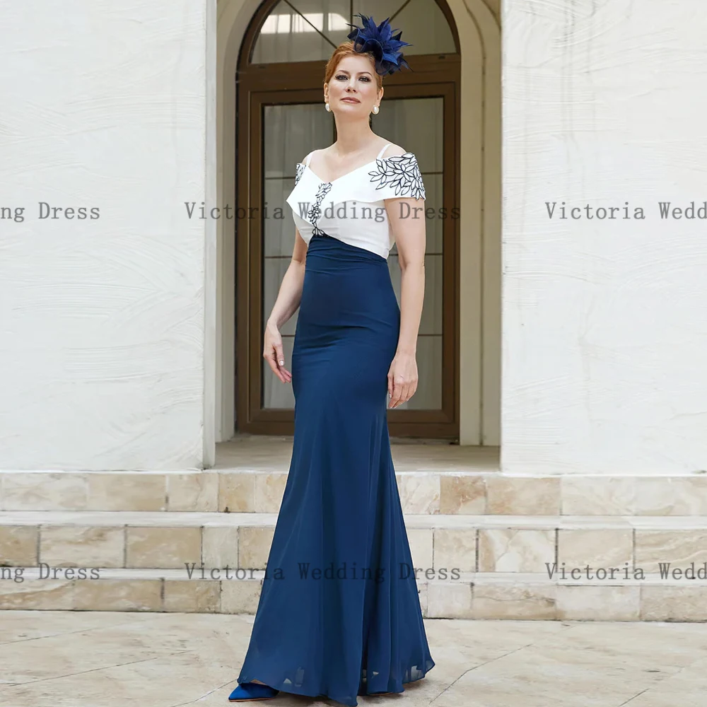 Vestidos Elegantes de sirena para madre de la novia, vestidos de fiesta de boda sin mangas con hombros descubiertos, apliques largos hasta el suelo