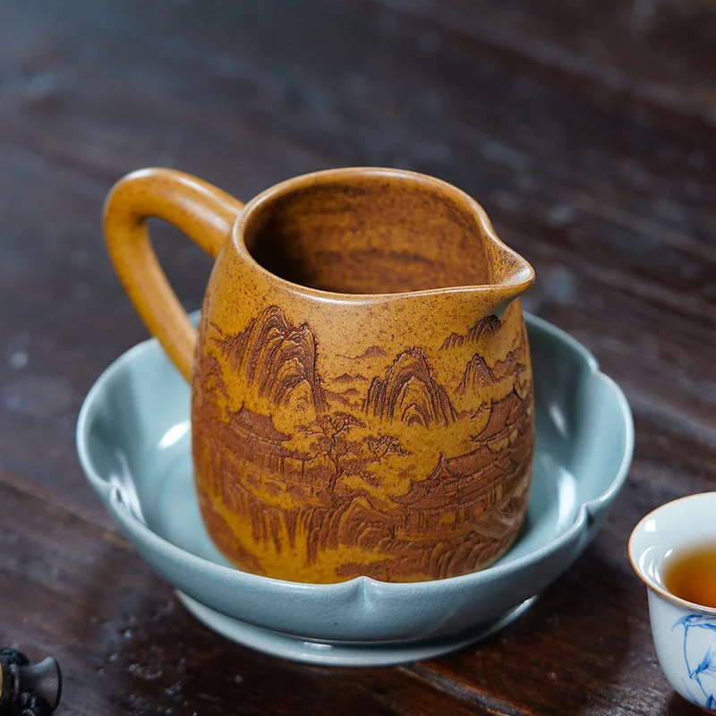 Yixing Zisha Tea Cup Handmade Chinese Kung Fu Teaware Carved Ceramic Cup With Lid Traditional Tea Gift