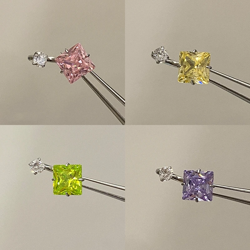 1PCS Shiny Chromatic Square Zircon 316L Stainless Steel 1.2mm Annular Ear Bone Nail Earring for Women Y2K Auricle Accessories