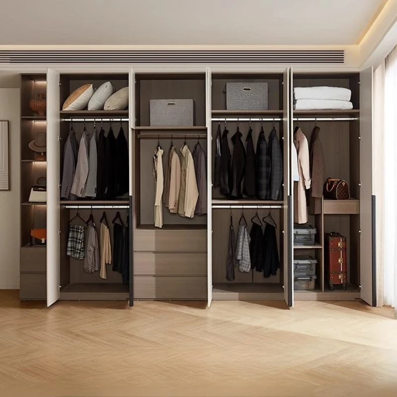 #Modern Flat Sliding Door With Drawers And Lights Wardrobes Big Italian Wardrobe Bedroom New Light Luxury Heightening Wardrobe