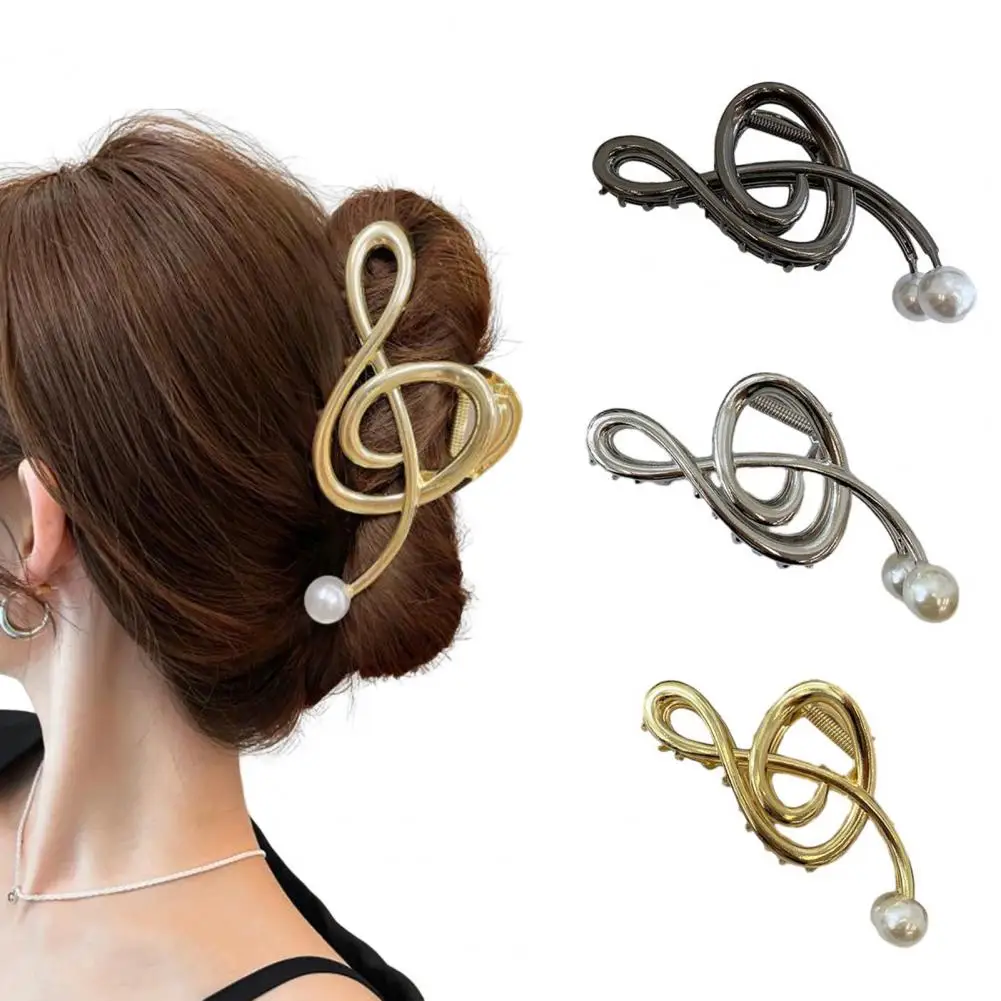 Size Hair Claw Elegant Music Note Design Hair Claw with Faux Pearls Metal Barrette for Non-slip Hair Accessory Stylish for Women