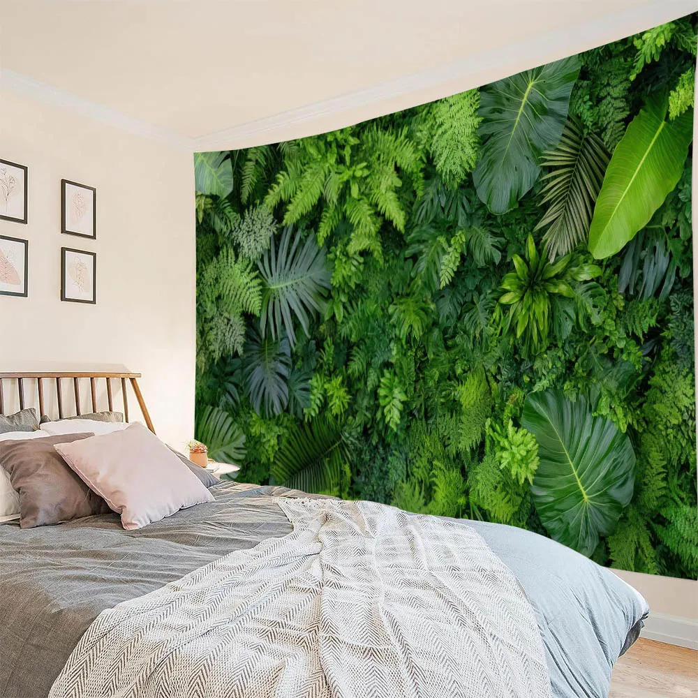 Tropical green plant leaf wall tapestry - made of polyester material, perfect for decorating living room and bedroom walls 6