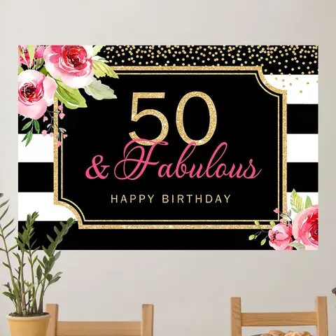50 번째 멋진 생일 테마 파티 배경, 사진 스튜디오용 유명한 배경, 사진 파티 장식 배너