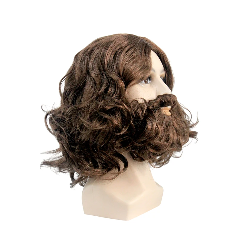 Braune gewellte synthetische Perücke mit Bart, Jesus-Stil-Haare für Cosplay, Halloween und Kostümpartys – Detail 7