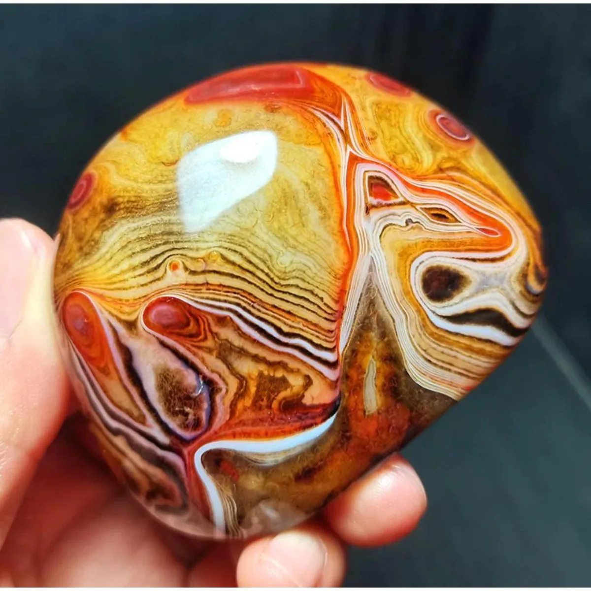 Multi Color Banded Agate Palm Stone, Polished Tumbled, Display Stone, Shelf Display, Natural Stone, Crystal Collection