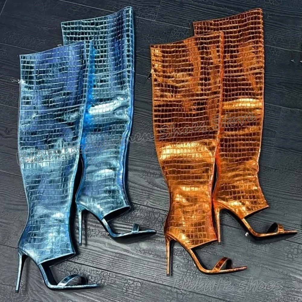 

Sandal Boots Over The Knee Back Zippers Round Toe Thin Heel Leather Solid Color Fashion Elegant Concise Sexy Novelty Women Shoes