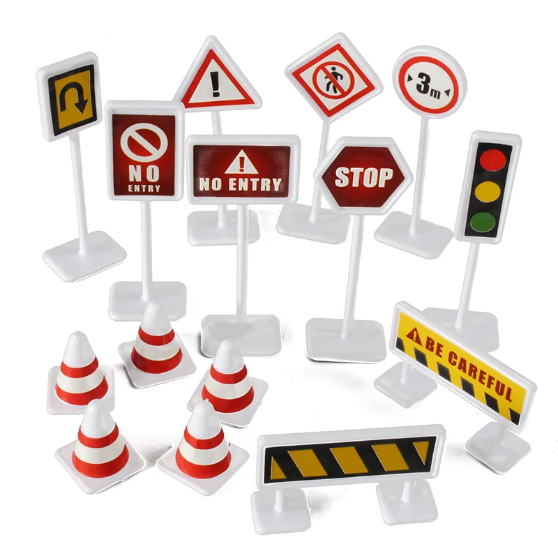 15Pcs/Set Toddler Mini Traffic Signs Model Toy Road Block Children Safety Education Puzzle Traffic Toys Gifts