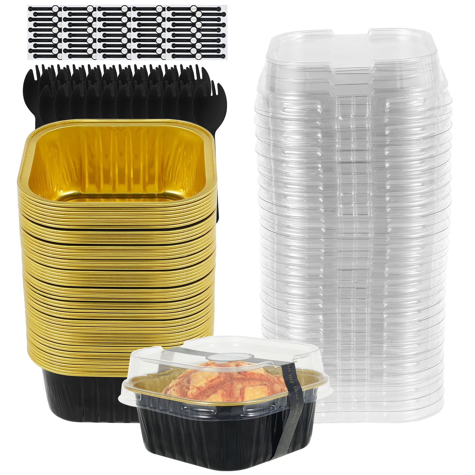 

50Pcs Aluminum Foil Cake Container With Lids Square Brownie Baking Cups Cake Wrapper Liner Oilproof Heat Resistant Pastry Tool