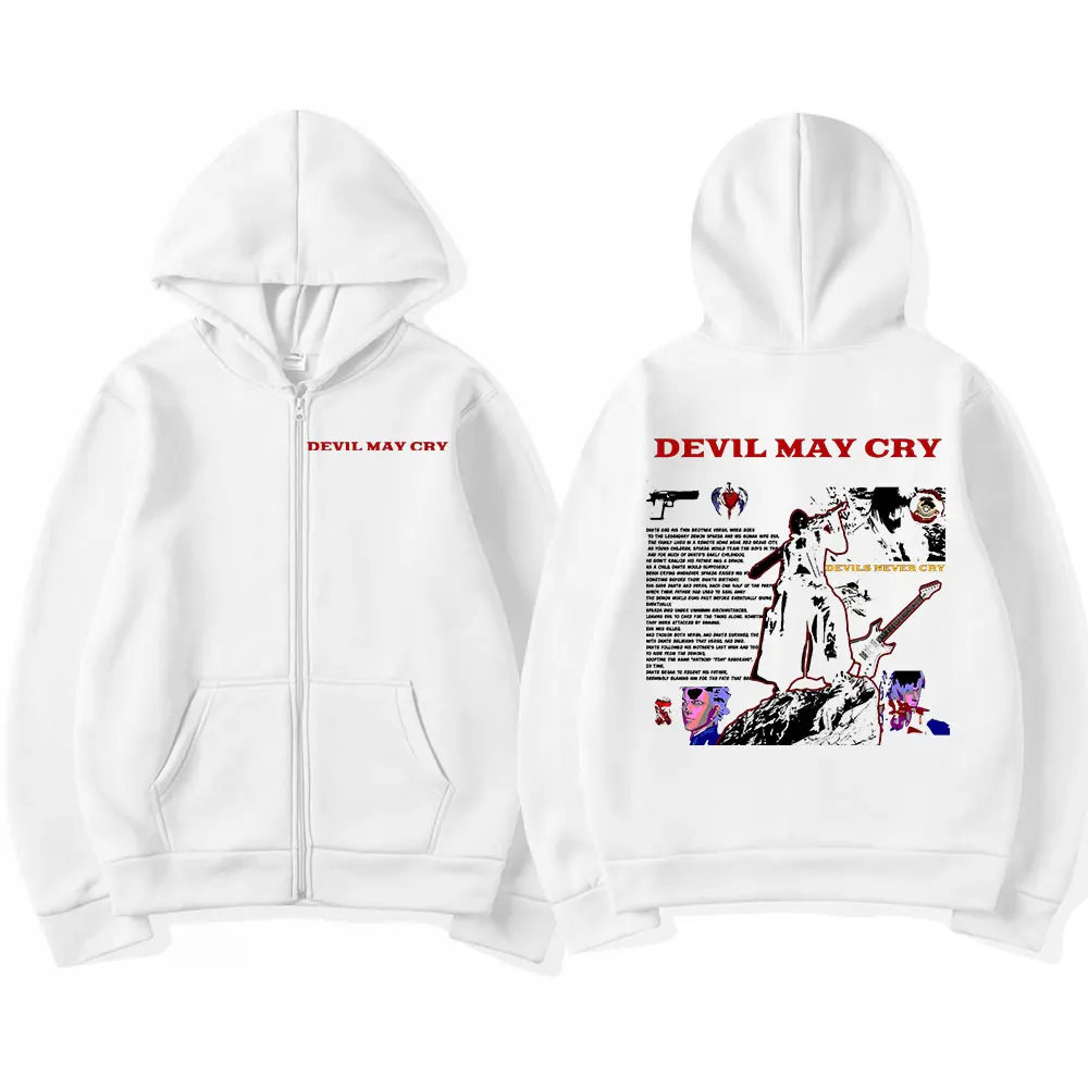 GAME Devil May Cry Dante Vergil Zipper Hoodies Men Clothing Fashion Zip Up Hooded Sweatshirts Vintage Oversized Pullovers Jacket