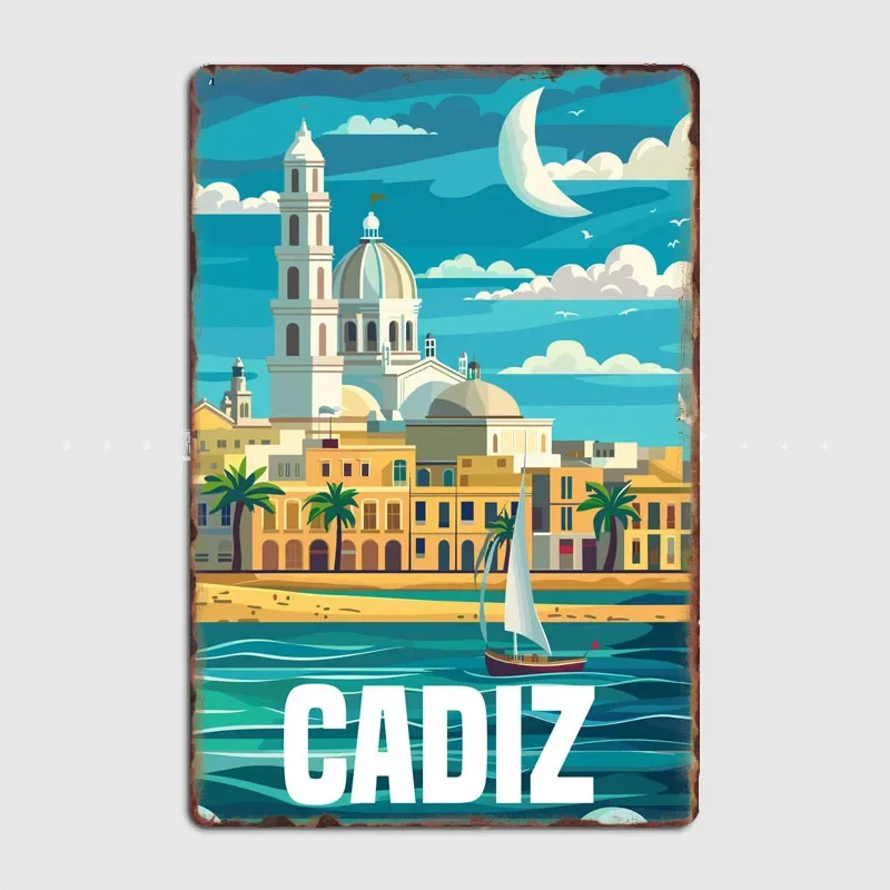 Cadiz Spain Travel Scenic Spots Poster Metal Sign Custom Retro Kitchen Tin Wall Room Decoration Home Decor