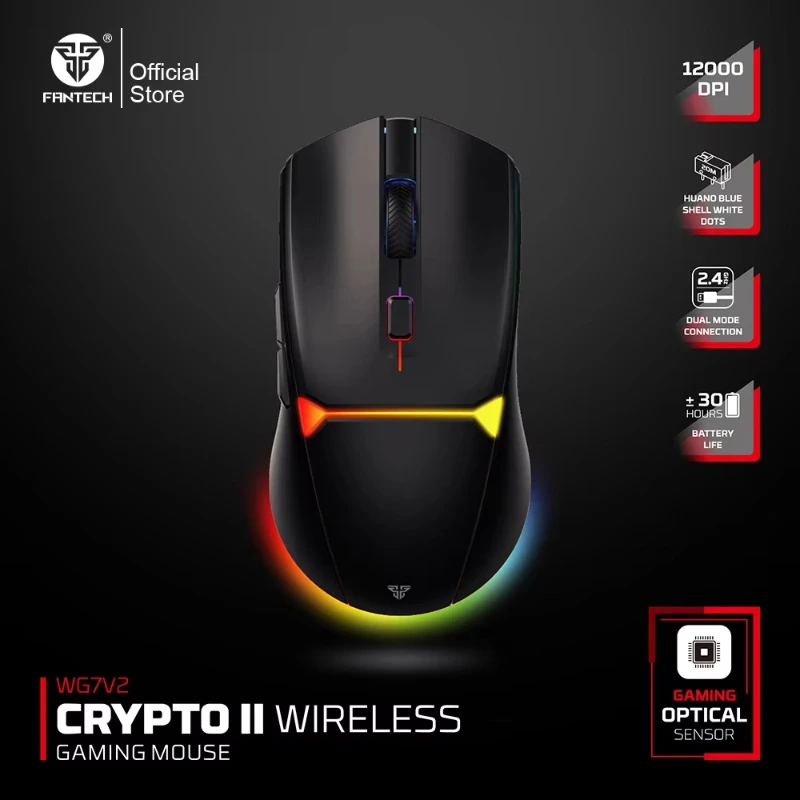 FANTECH CRYPOT II WG7v2 Mouse da gioco wireless e mouse cablato 12000 DPI ARPG Rivestimento anti-sudore Macro Esports Gamer Mic per LOL