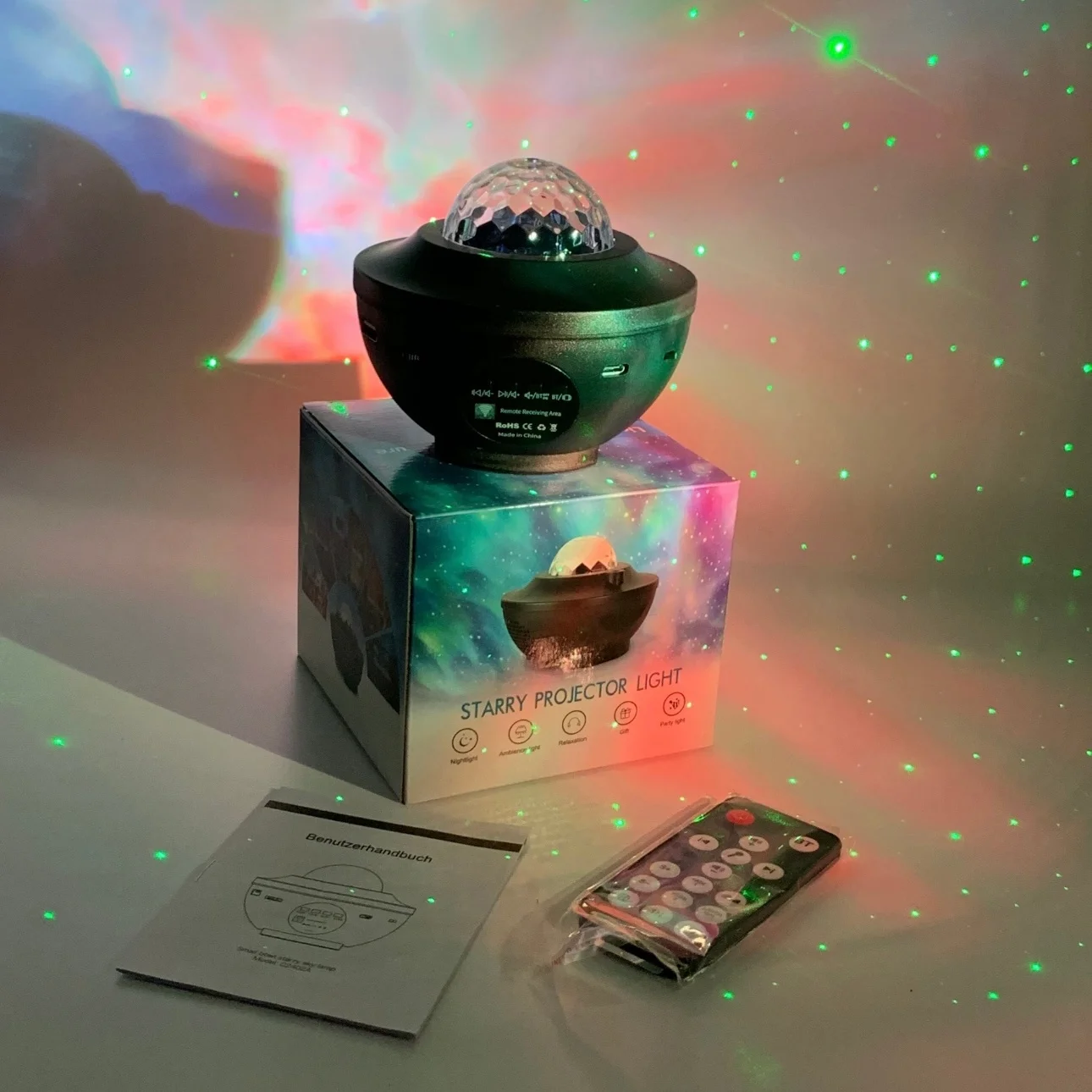 لهب ملون موجة المياه النجوم العارض غالاكسي ليلة ضوء بلوتوث مشغل موسيقى ستار رومانسية العارض ليلة مصباح هدية