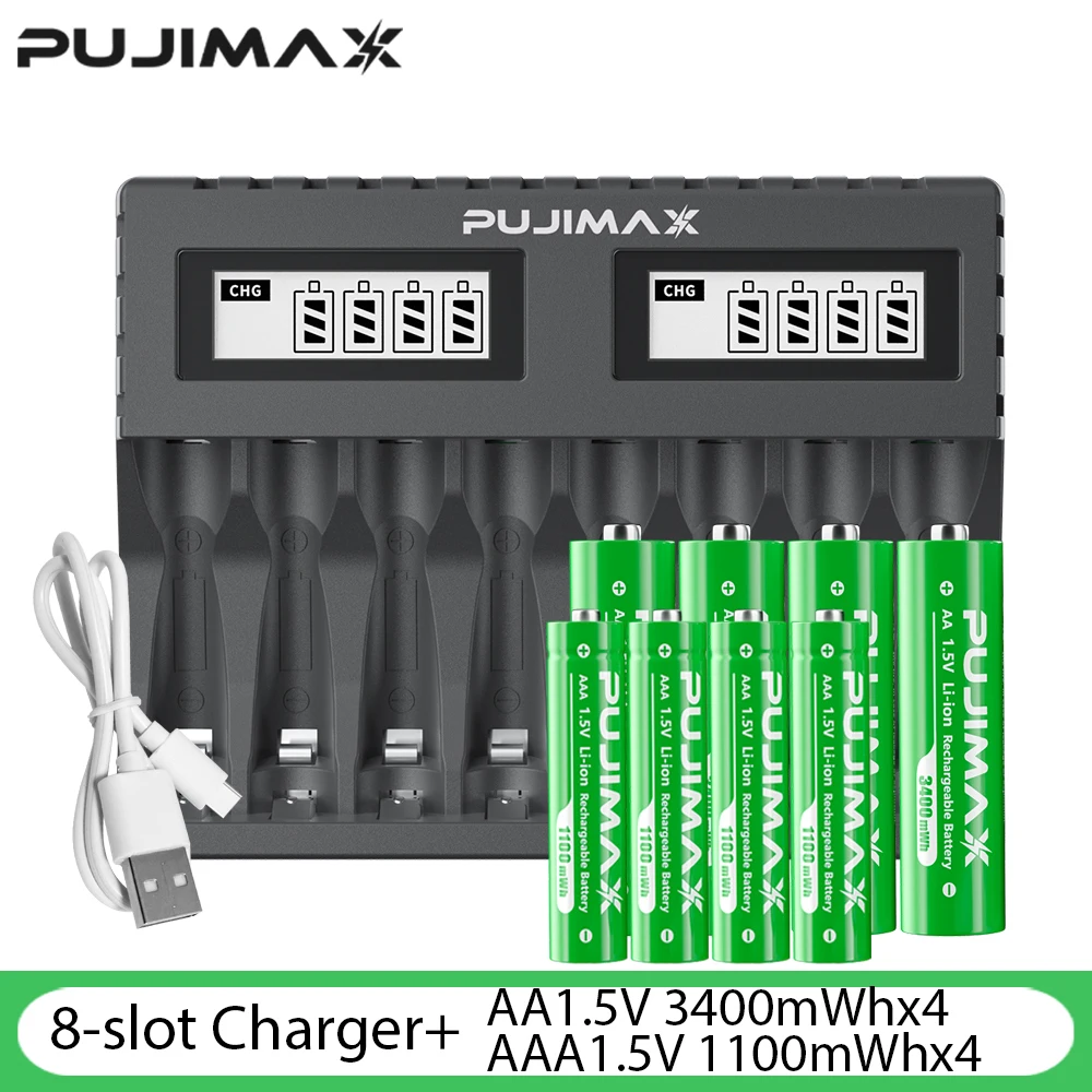 PUJIMAX AA/AAA 3400mWh 1100mWh 1.5V Li-Ion Oplaadbare BatteryCharger Lithium Batterijen Voor Muis Zaklamp Fan Game machine