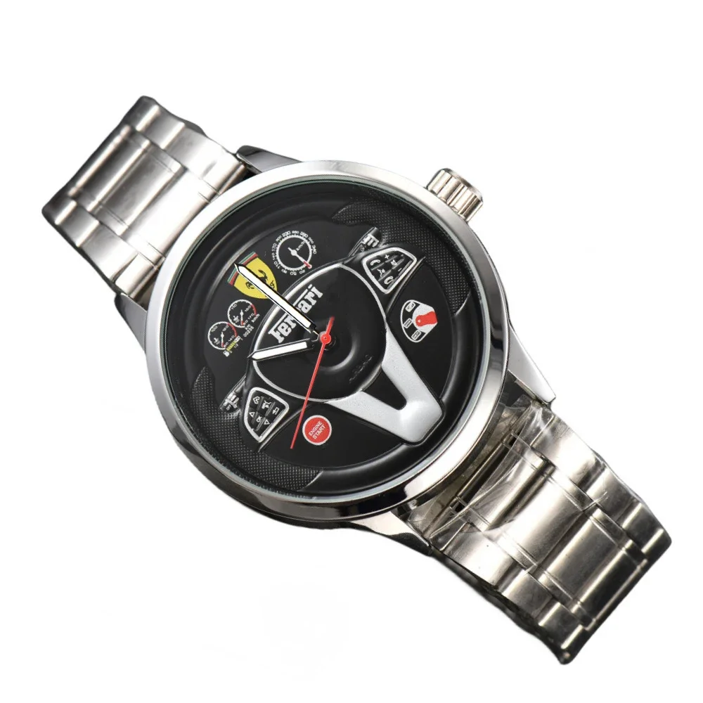 Sport Style Classic Fashion Men\'s Quartz watch 3D Racing Stainless Strap Wristwtch Clock Casual