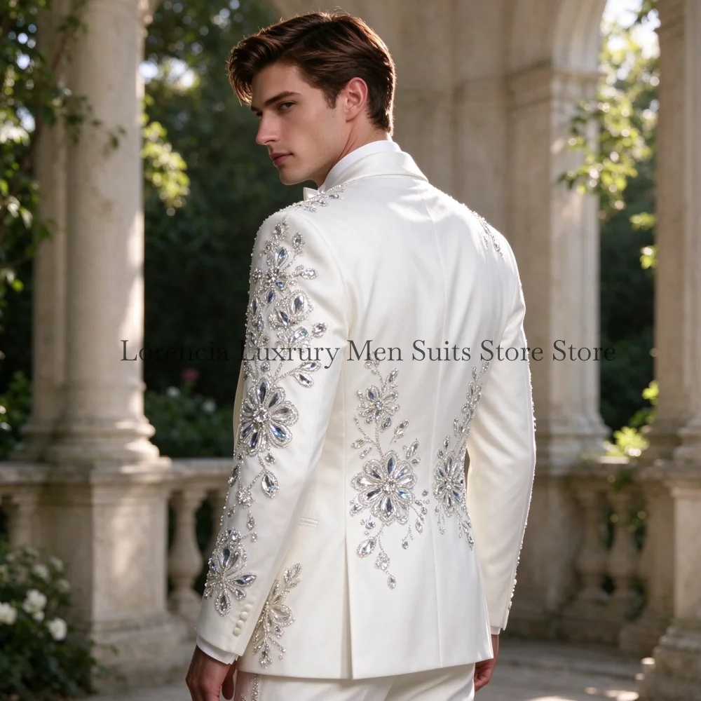 Luxury Sequin Crystal Men Suit Customized Corset Gem For Prom Groom Male Wedding Party Graceful Blazer 3 Pieces Set Tuxedos Slim