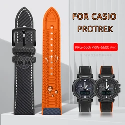 Nylon rubber Strap 24mm For Casio PROTREK mountaineering watch PRG600/650 PRW-6600/6800 watch strap PU+Rubber bracelet wristband