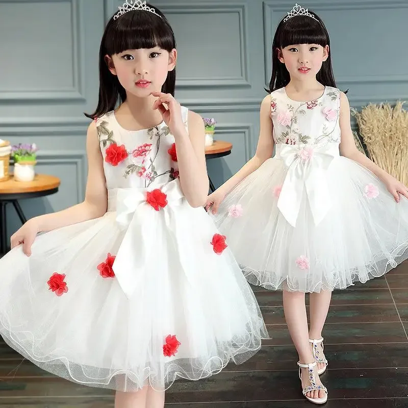 Girls 2024 Summer New Dress Youth Chiffon Waist Princess Skirt Children Pastoral Style Clothes Park 2 4 5 6 7 8 9 10 11 12 Years