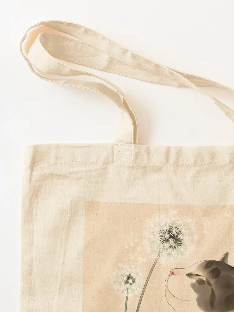 Cat Making Wish with Dandelions Tote Bag canvas tote Beach bag Big bag women Shopper