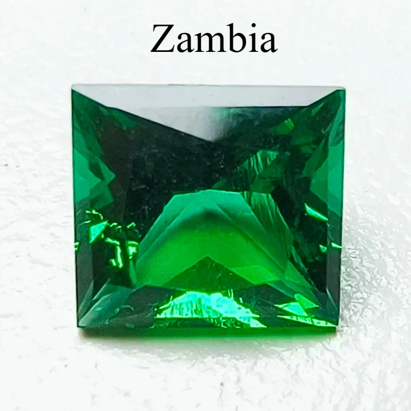 

Lab Grown Zambian Emeralds Princess Cut Hydrothermal Hand Cutting with Cracks Inclusions Inside Selectable AGL Certificate