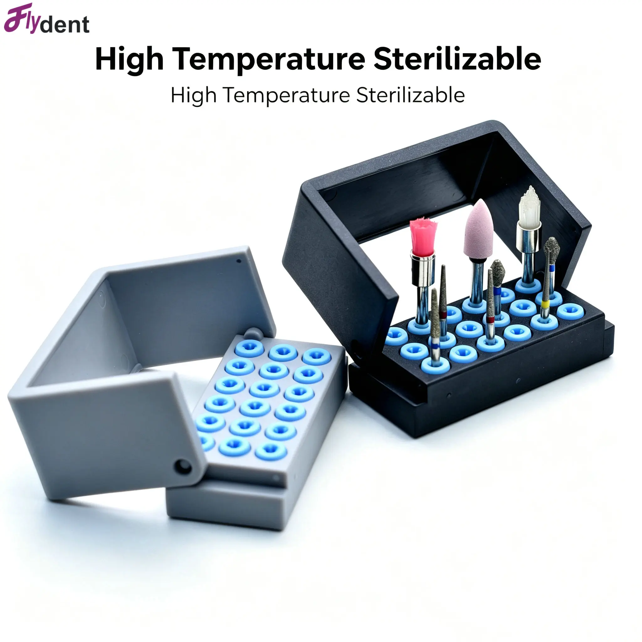 18Holes Dental Disinfection Holder for High/Low Speed Bur Block Drill Case Cleaning Stand Silicone Autoclavable  Dentistry Tools