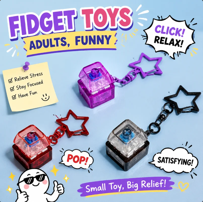 New Portable Pentagram Pendant Mechanical Keyboard Keyring Fingertip Key Pentagram Pendant Stress Relief Sensory Toy Gifts
