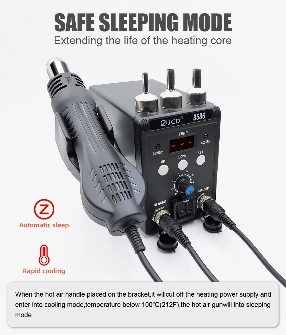 Stasiun Solder 2 in 1 8586, alat perbaikan patri besi udara panas SMD tampilan Digital 220V/110V ESD Las Desoldering