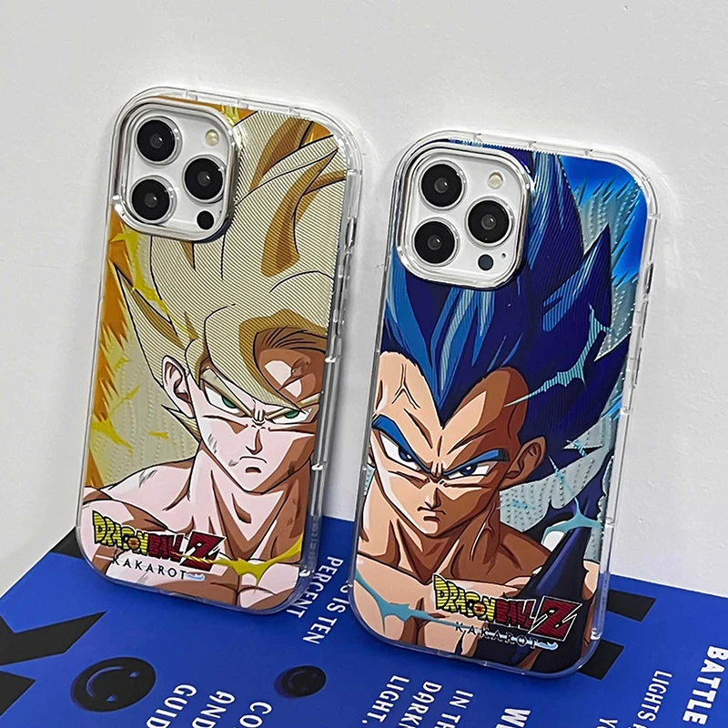 Luxury Comics Anime Dragons Balls Saiyan For Apple iPhone 15 14 13 Pro Max Gokus Electroplate Lens IMD Shockproof Back Cover