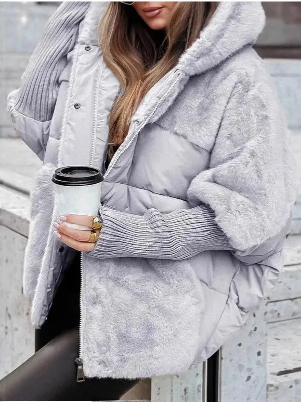 

Loose Casual Women's Autumn Winter Patchwork Jaet Sexy Sle Polyester Fiber Women's ort Outerwear