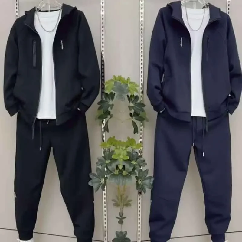 

Осенний мужской новый повседневный костюм на молнии с капюшоном, модная удобная куртка, универсальный свитер, брюки, модный спортивный костюм