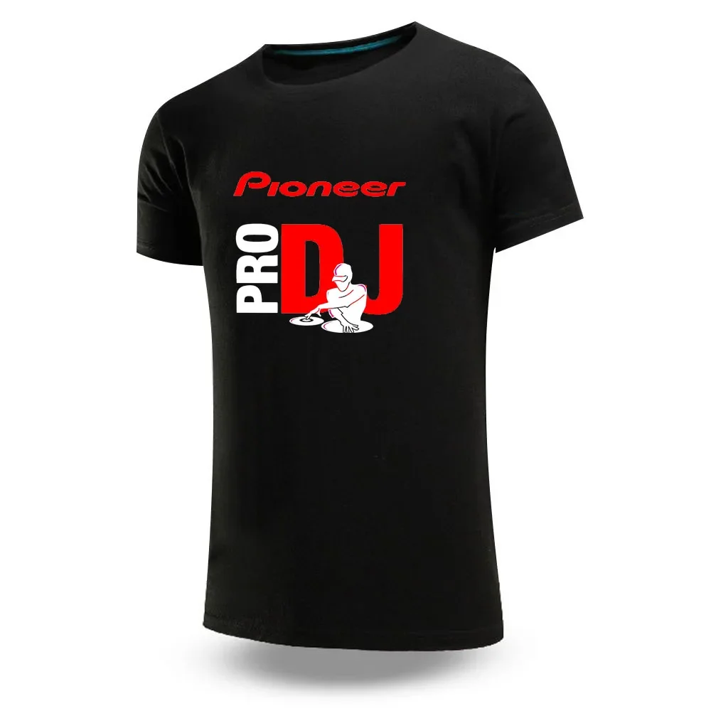 2024 Summer Men's DJ Pioneer PRO Logo Printed Quick Drying Round Neck Solid Color Loose Comfortable Cotton Ordinary Short Sleeve